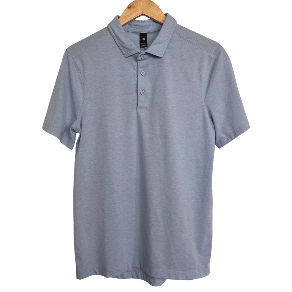 Lululemon Evolution Short Sleeve Light Blue Polo Shirt SZ Medium Casual Golf EUC